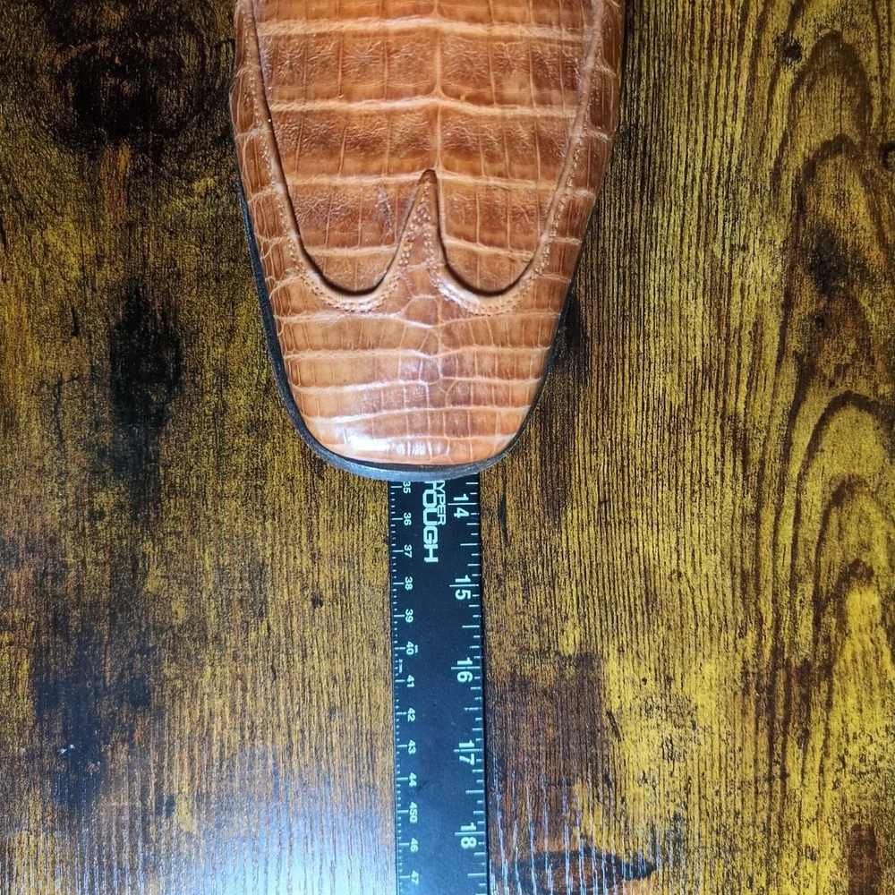 DU Mauri Cognac Alligator Skin Textured Leather Made in Italy Shoes Topy Sole